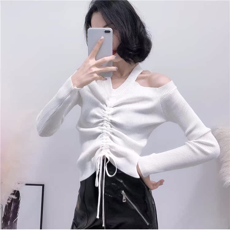Áo len nữ Joker kiểu Hồng Kông dài tay mùa thu mỏng phần nhăn nheo sang trọng áo sơ mi đầu thu mỏng Slim cổ Yang Xiao áo nhỏ áo cardigan nữ mỏng