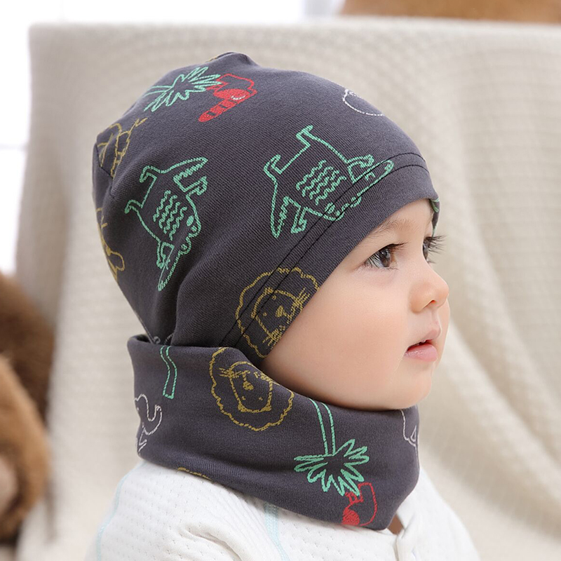 Baby hat bib neck two-piece set autumn winter winter spring and autumn thin winter baby cotton infant boy and girl set