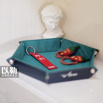 Lele gift foldable storage box velvet PU desktop hexagonal tray small gift living room bedroom