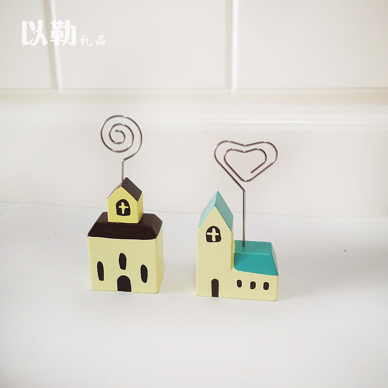 Ele cartoon wooden photo clip business card clip church house desktop decoration base creative Christmas gift