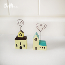 Ele cartoon wooden photo holder business card holder Church House desktop decoration base creative Christmas gift