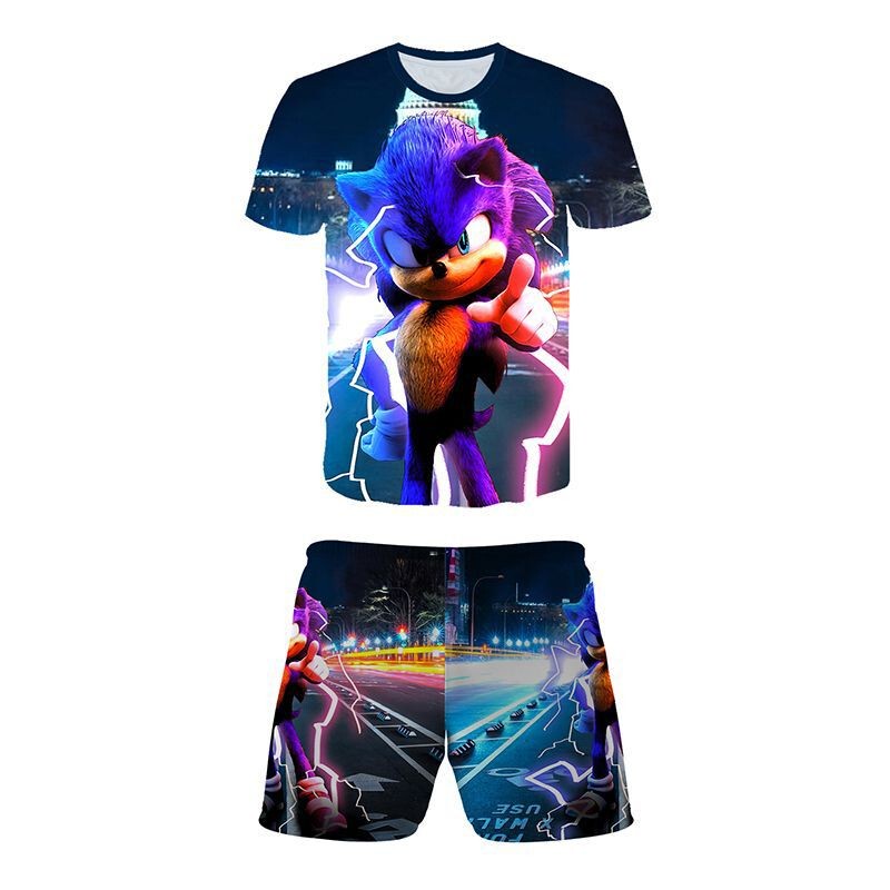 Sonic Sonic Clothes Kidsren's Short-Sleeved Quick-Drying T-Shirt Kidsren's Clothing Tops and Pants Suits for Boys and Girls Summer Trendy Style