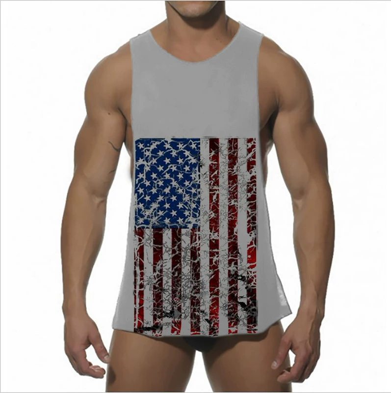 Áo tập thể dục GYM áo thun thể thao thấm mồ hôi Cờ Mỹ rách cơ cotton Áo sơ mi nam Âu và Mỹ tank top