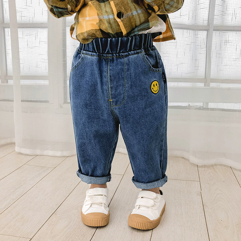 Children's jeans Boys ' pants 2020 spring Western style smiley face embroidery Korean children's clothing Children's baby spring and autumn tide