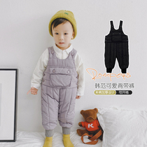 Baby thickened down cotton back with trouser padded cotton Winter boy warm cotton pants Boys baby one-piece pants open crotch