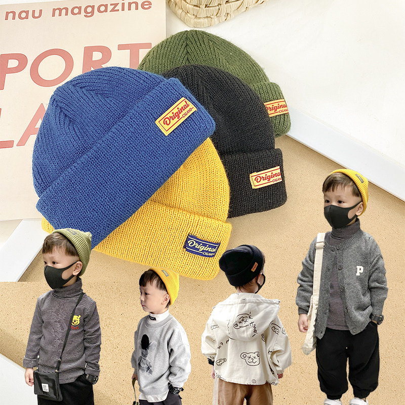 Boy hat children's baby 100 hitch warm knit wool line hat letter autumn and winter women's children Yansends 2021 new