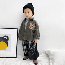 Boy gush shirt thickened winter dress child baby clothes handsome boy lattice splicing shirt for boys