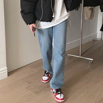 moocobling Korea 21 Winter new casual washed and white loose Jeans Long Pants