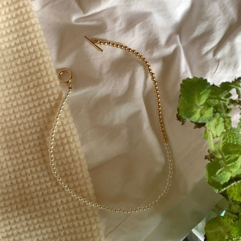 moocobling Korea 20 fall new temperament gentle with small pearl round button necklace woman