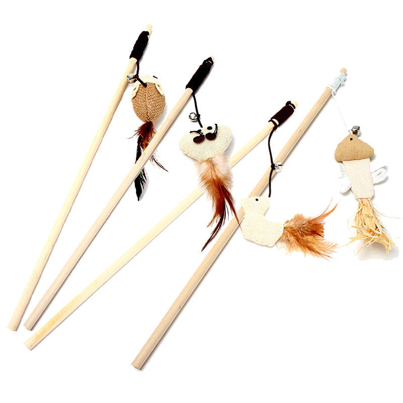 Cat toy elastic wooden rod teasing cat stick cat bell interactive toy wooden cat teasing rod teasing cat ball cat toy