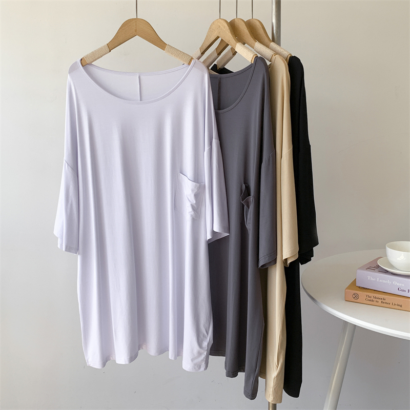 Modal T-Shirt Dress with a Draping Feel, Loose Fit, Plus-Size Lazy Top, Summer 2026, White Non-Transparent Dress for Women