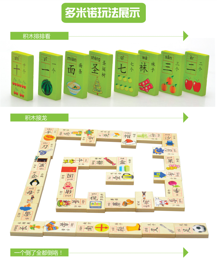 Trẻ em hai mặt gỗ công nhận kiến ​​thức ký tự Trung Quốc dominoes khối xây dựng 2-6 năm tuổi bé giáo dục sớm trí tuệ đồ chơi