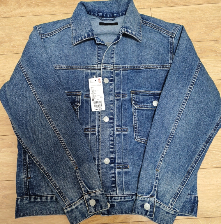 Uniqlo Men's Denim Jacket Washed Product Vintage Loose Short Coat Jacket 464025 Spring and Autumn Commuting
