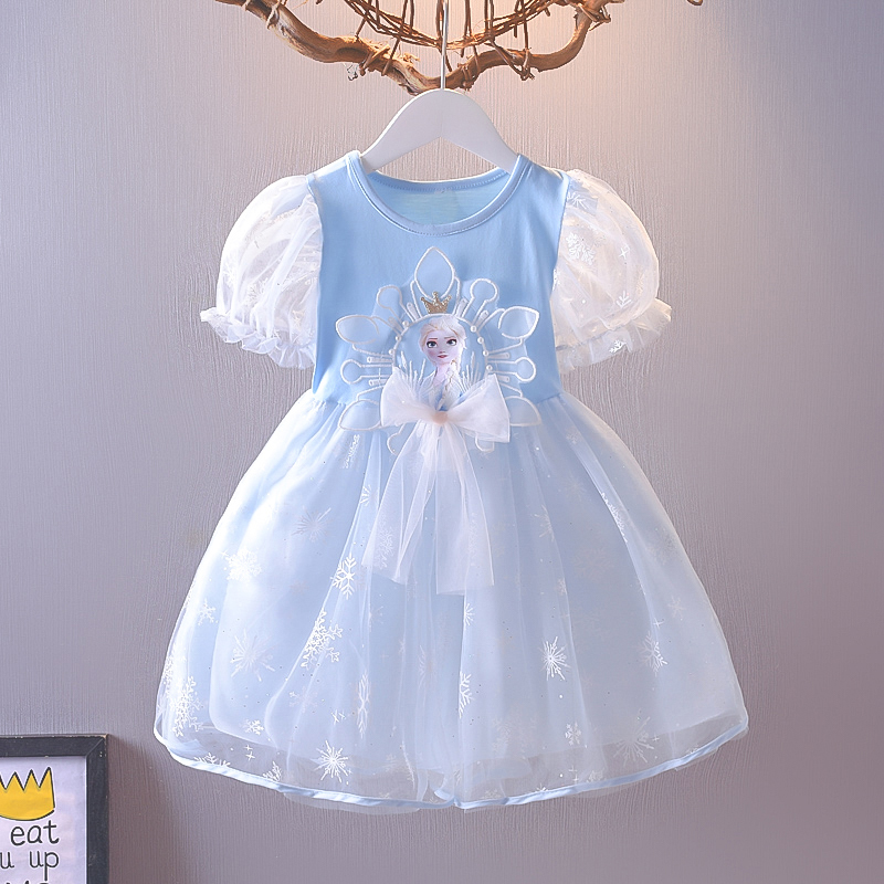 Girls' Summer Dress 2026 New Style Kidsren's Elsa Princess Dress Baby Fashionable Frozen Puffy Dress