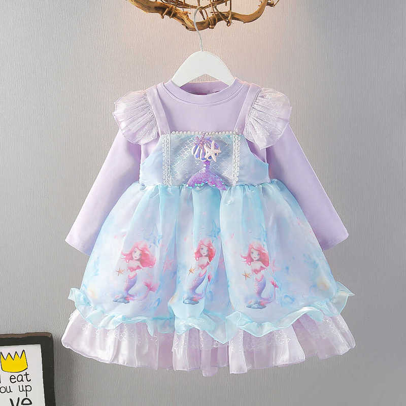 Girls' Autum Long-Sleeved Dress 2026 New Style Baby Fashionable Mermaid Princess Dress Mermaid Gauze Dress