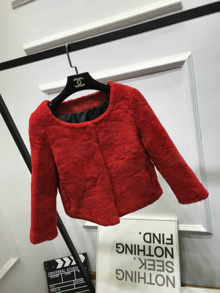 Fold ~ Kashang Haining lông một cừu cắt áo lông nữ phần ngắn là mỏng vòng cổ chống mùa đặc biệt rõ ràng áo khoác nữ lông cừu cao cấp