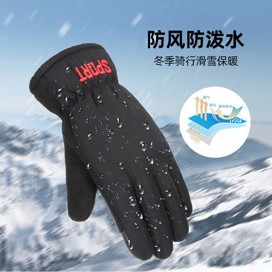 Cycling gloves for women, winter, men's skiing, motorcycle riding, cotton warmth, winter windproof, black touch screen, cold protection