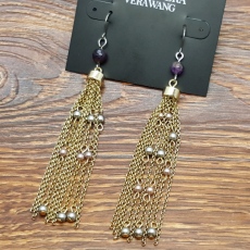 Серьги 欧美外贸设计师品牌紫水晶原矿石珠纤美流苏别致个性耳环坠饰品