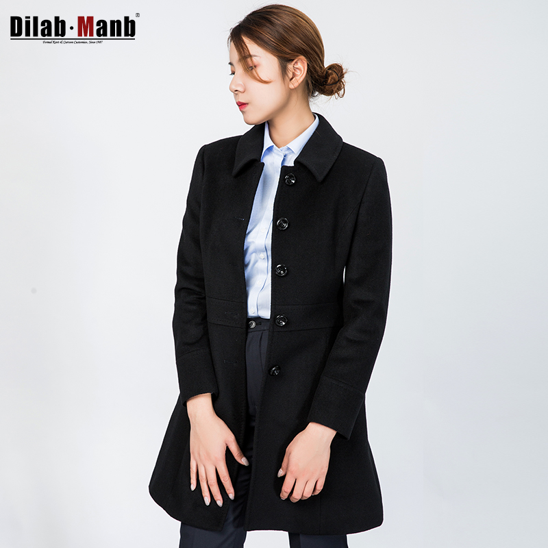 Dimeng wool coat women's black Hepburn wind mid-length winter thick woolen coat professional slim dress women
