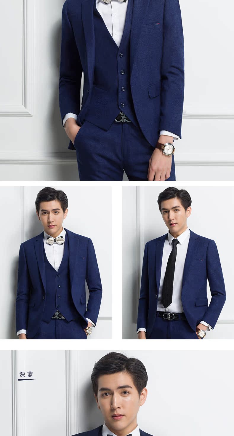 Bộ đồ vest nam tự canh ba màu Bộ đồ chú rể quần áo nam 