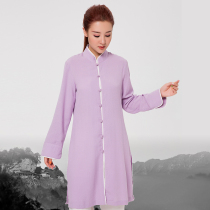 Wudang Taiji clothing female summer natural bamboo hemp medium long new long sleeve stand collar fast buckle spring summer practice clothing