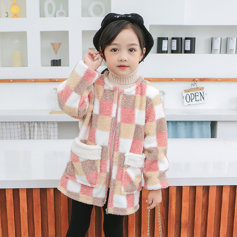 Children's clothes girls autumn and winter Teddy velvet thickness middle girl girl baby long sleeve zipper dirty protective clothing