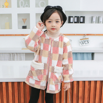 Childrens clothes girls autumn and winter Teddy velvet thickness middle girl girl baby long sleeve zipper dirty protective clothing