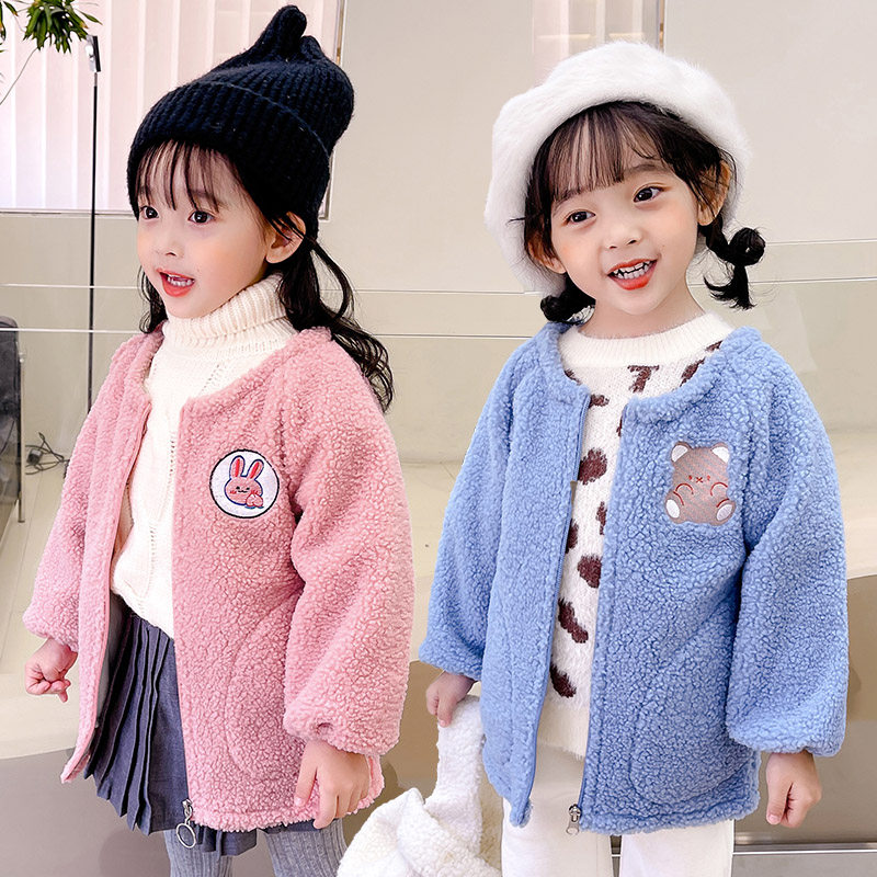 Children's winter down jacket anti-dirty solid color smock long-sleeved girl Korean version velvet thickened cute cotton smock smock