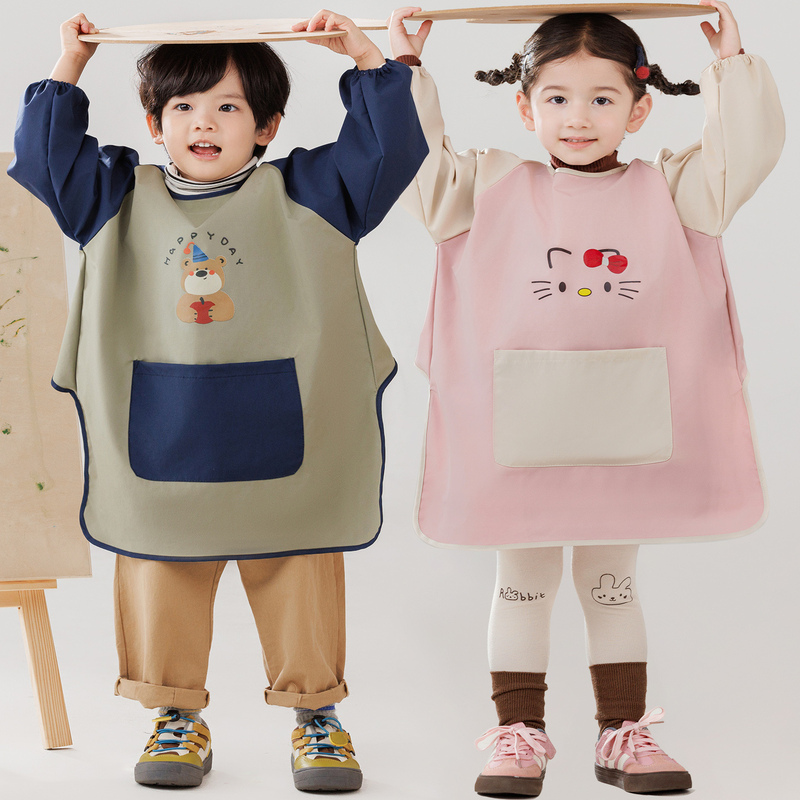 Baby Painting Anti-Dirty Smock for Boys and Girls, Cartoon Velcro Long-Sleeved Apron, Handmade Anti-Dirty Protective Clothing, Can Print Logo Baby Painting Anti-Dirty Smock for Boys and Girls, Cartoon Velcro Long-Sleeved Apron, Handmade Anti-Dirty Protective Clothing, Can Print Logo