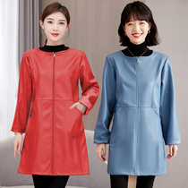 Han Edition Waterproof Oil-proof PU-covered Clothes Adult plus velvet jacket kitchen household long-sleeve dirty apron