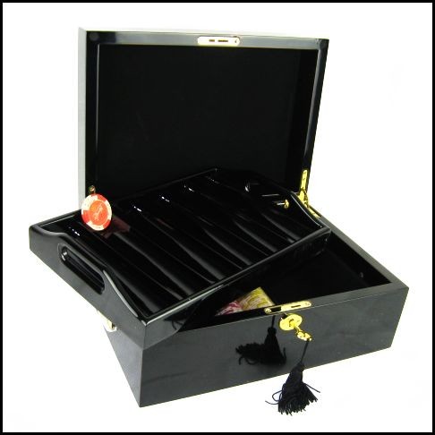 High-end Texas Poker Chips Box Black Wooden can fit 500 pieces of hundreds of pieces of Lac Chips Box