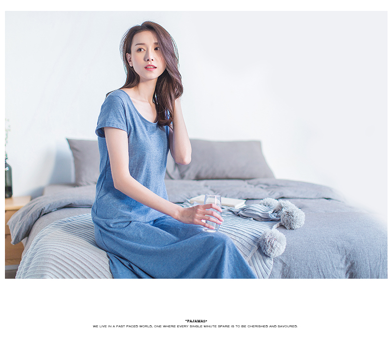 Nightdress nữ mùa hè bông hàng đầu dưa đầu có thể được đeo bên ngoài ngắn tay áo phần mỏng ngực lỏng pad sexy đồ ngủ