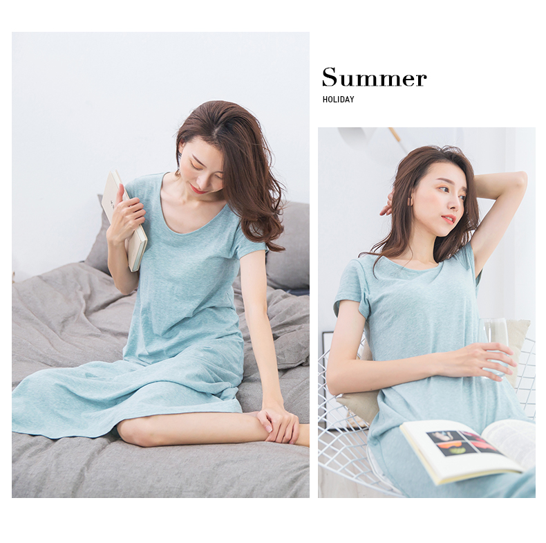 Nightdress nữ mùa hè bông hàng đầu dưa đầu có thể được đeo bên ngoài ngắn tay áo phần mỏng ngực lỏng pad sexy đồ ngủ