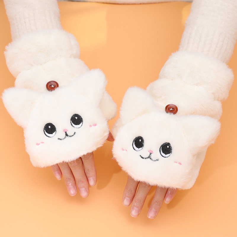 Flip cover Finger Gloves Women Winter Cute Korean version Katumba Half-pointer textured wool students write to keep warm