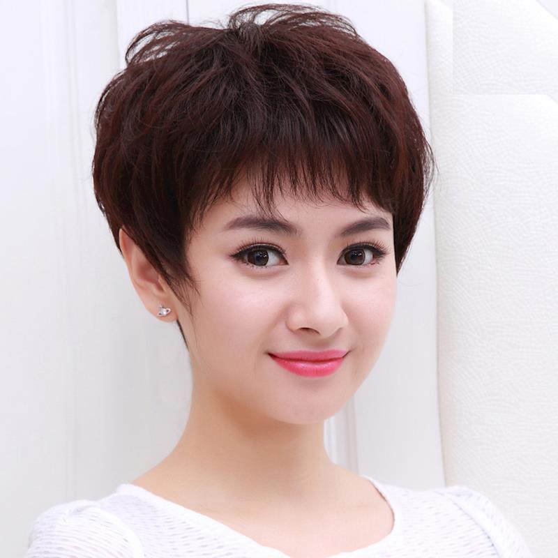 假发女短发短卷发中老年妈妈款蓬松时尚整顶碎刘海真发头套
