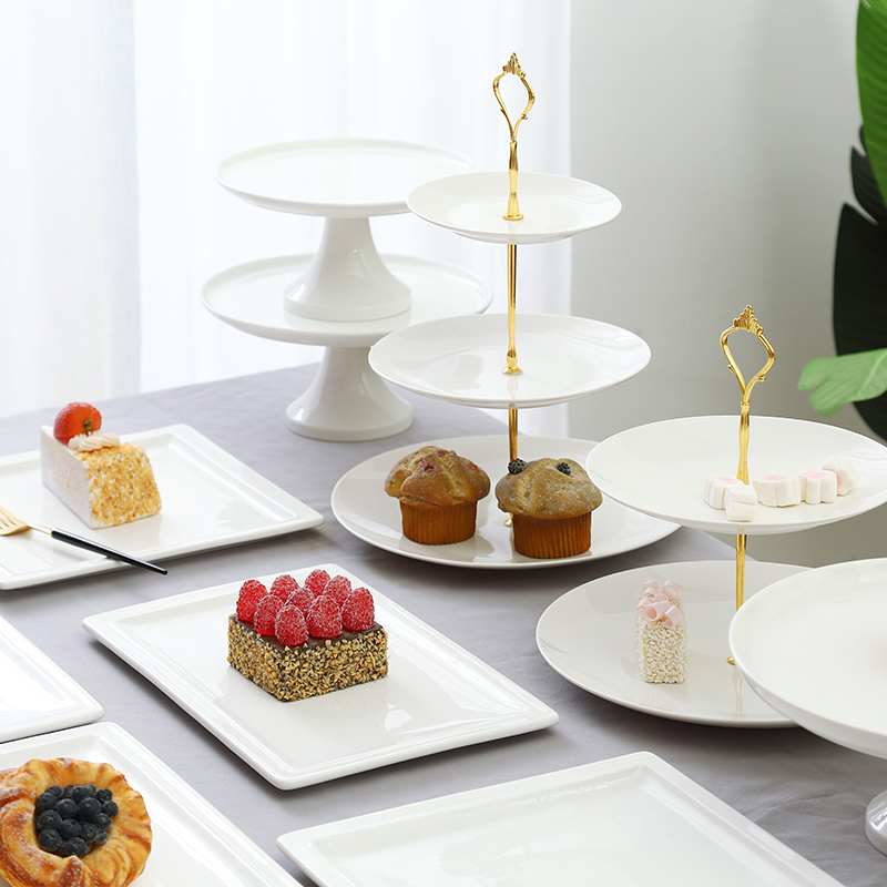 White Dessert Table Display Stand Decoration Ceramic Tea Break Dessert Tray Arrangement Engagement Cake Display Stand