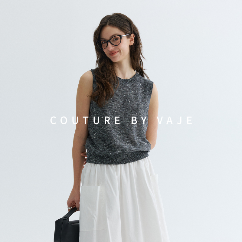 Vaje Handmade Beaded Sequin Sleeveless Knit Top Thin Style Women's 2026 Summer Chanel-Style Top Vaje Handmade Beaded Sequin Sleeveless Knit Top Thin Style Women's 2026 Summer Chanel-Style Top