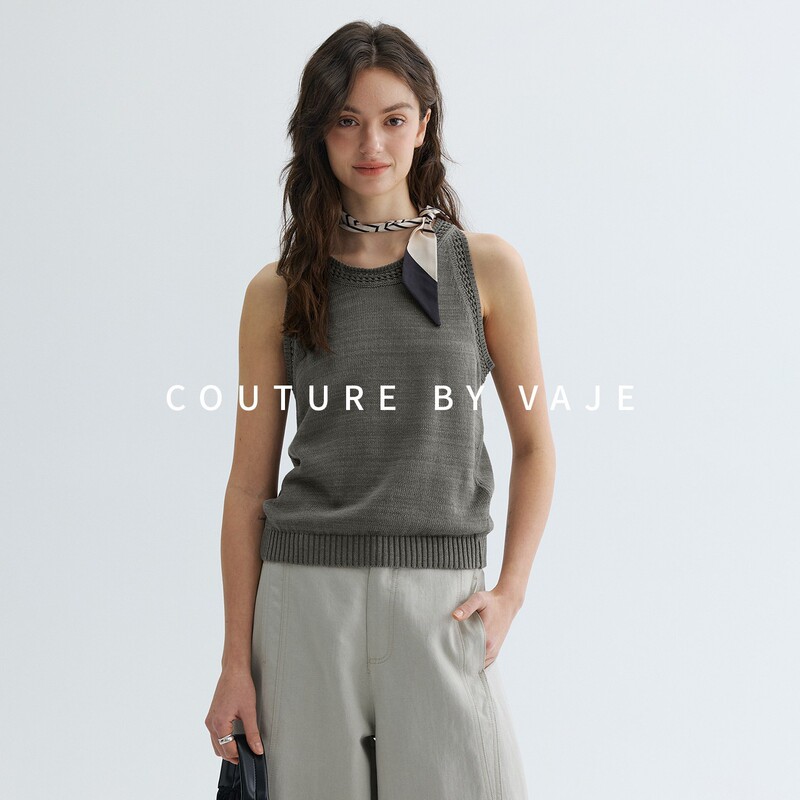 [August New Arrival] Lyocell Tencel Linen Sleeveless Knitwear Thin High-End Chanel-Style Top