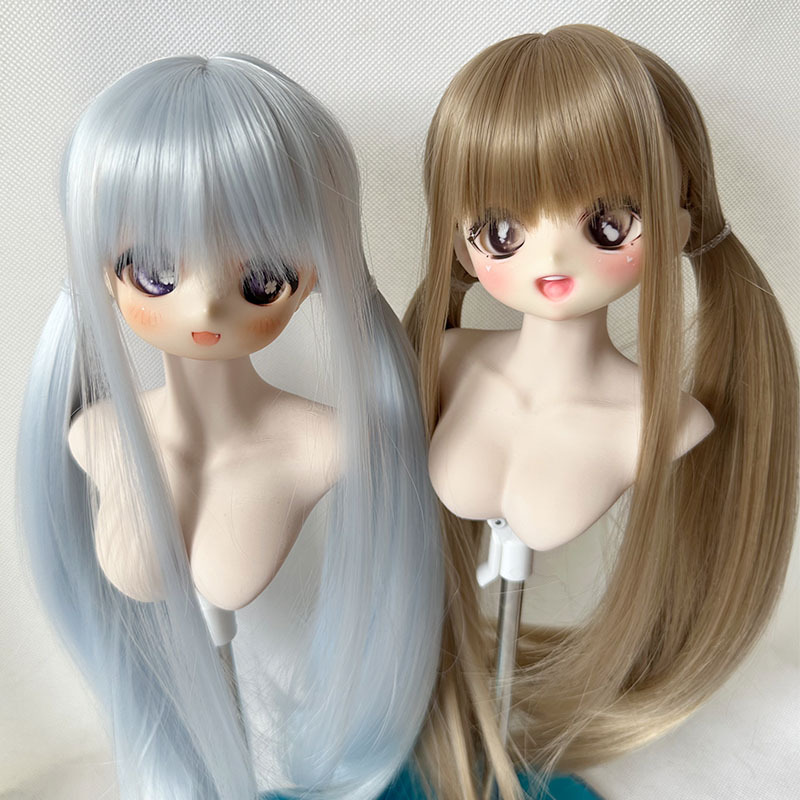 Yale Bjd Wig High-Temperature Fiber Double Ponytail Split Seam Reverse Wrap Integrated High Base Bear Girl/Dd Wig Blank