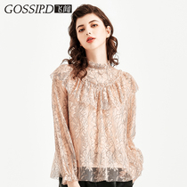 Thin lace base shirt womens early autumn long sleeve small shirt foreign fashion fashion 2021 New European station round neck top