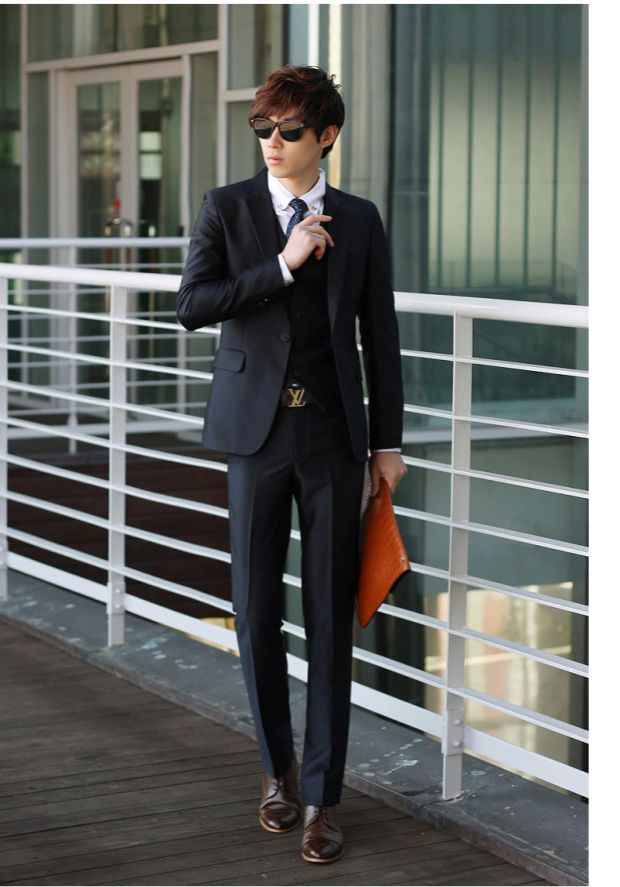 Bộ đồ vest nam ba mảnh phù hợp với mùa thu kinh doanh tự trồng phù hợp với bộ đồ nam chú rể phù rể quần baggy nam