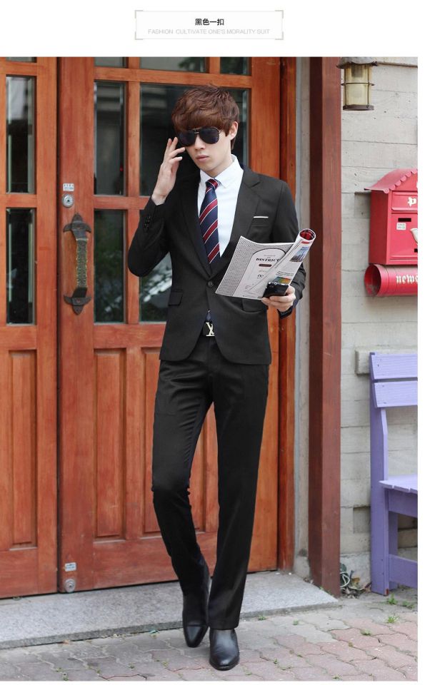 Bộ đồ vest nam ba mảnh phù hợp với mùa thu kinh doanh tự trồng phù hợp với bộ đồ nam chú rể phù rể quần baggy nam