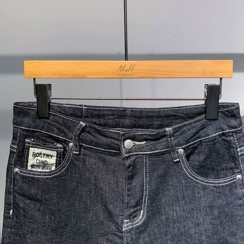 McC Homme Black Push Jeans's Men's Spring Mandarin Youth Leisure Line Pocket Pocket Foot Pants Haron Pants