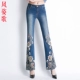 Fengzi thêu quần jean nữ Kích thước lớn Slim handmade đính cườm thêu hoa của phụ nữ quần denim dài 3125 - Quần jean