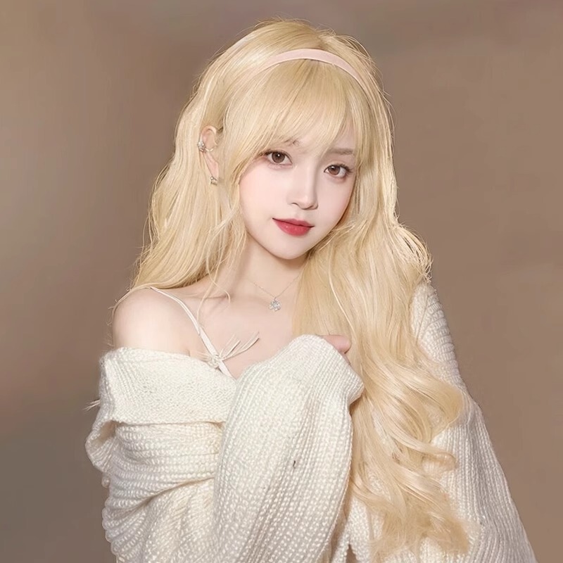 Wig for Women with Long Curly Hair, New Style, Age-Reducing, Breathable, Large Waves, Everyday Platinum Color, Lolita, Realistic Human Hair Full Wig Wig for Women with Long Curly Hair, New Style, Age-Reducing, Breathable, Large Waves, Everyday Platinum Color, Lolita, Realistic Human Hair Full Wig