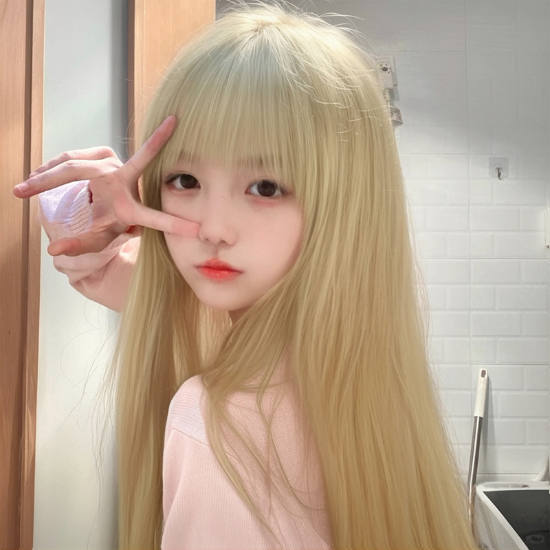 Platinum Blonde Wig for Women, Long Hair, Lolita Style, Internet Celebrity, 70cm Long Straight Hair, Round Face, Cos, Universal Full Head Wig