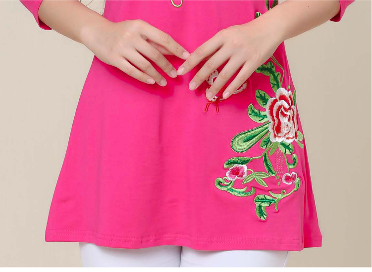 Đặc biệt hàng ngày gió quốc gia thêu hoa dài tay áo dài tay áo thun nữ cỡ lớn chạm đáy áo sơ mi cotton áo phông form rộng nữ