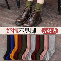 Pile socks spring and autumn high tube solid color socks womens tube socks Korean version of the college style Japanese ins tide autumn and winter street