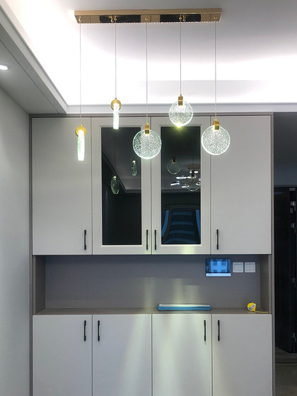 Restaurant Chandelier with Three Heads, Creative Light Luxury Crystal Bar Counter Long Line Lamp, Trendy Minimalist Dining Table Strip Light, Modern Simple