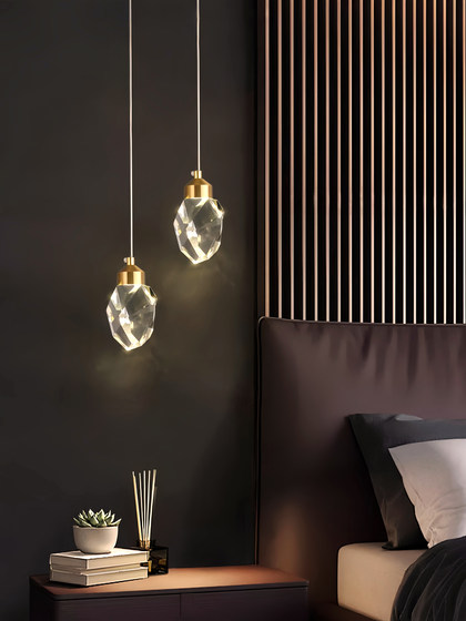 Bedroom Bedside Small Pendant Light, Living Room Sofa Background Wall Light, Light Luxury All-Copper Crystal High-End Entrance Atmosphere Light, Modern